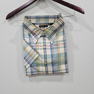Mckenzie Tribe Mens Plaid Button Down Shirt XL Blue Yellow Preppy Career Casual